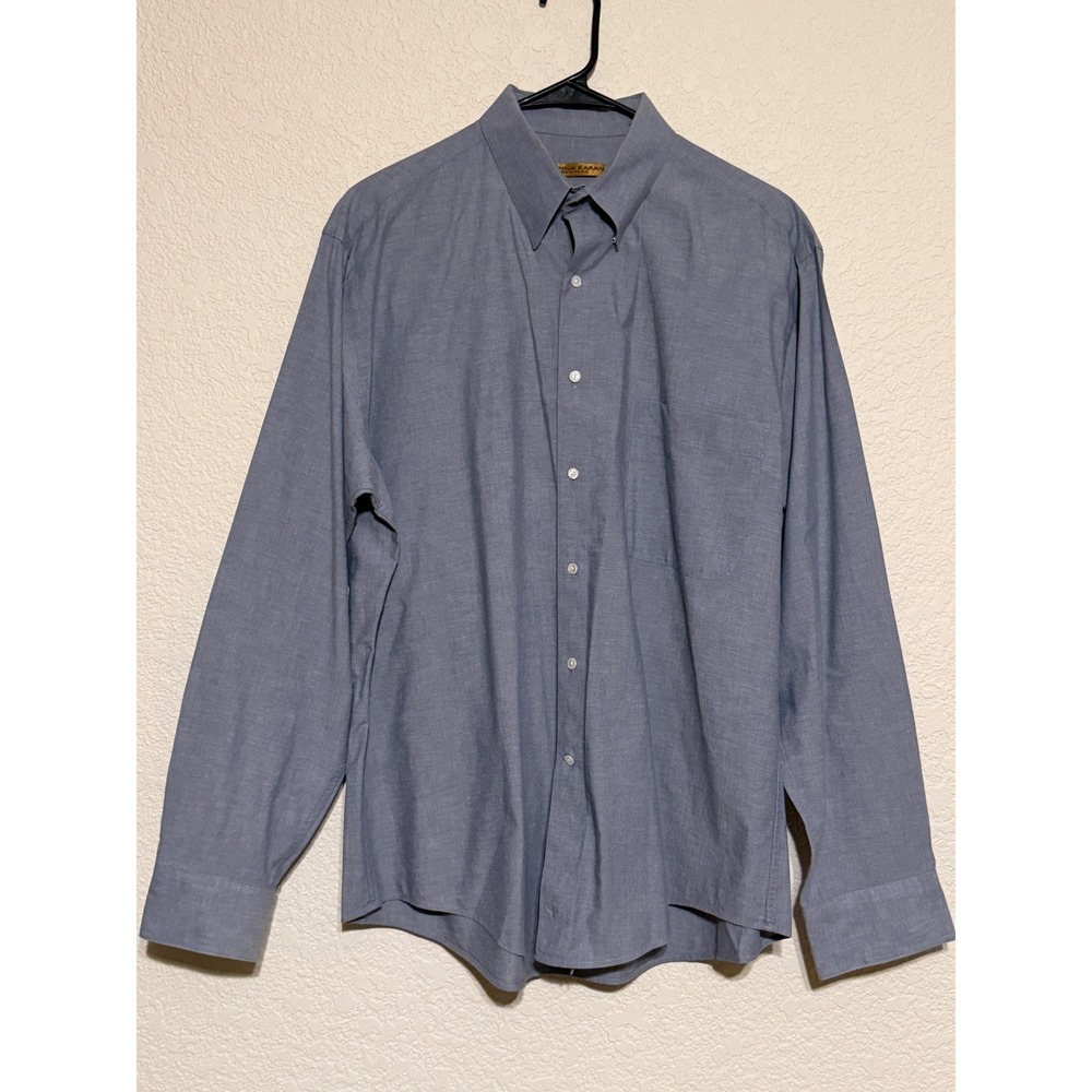 Donna Karan New York Mens Blue Long Sleeve Button Down Shirt Snap Collar